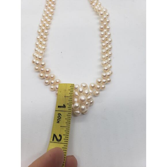 Vintage Freshwater Pearl Necklace 3 Strand & White Cluster Center woven - Picture 15 of 15
